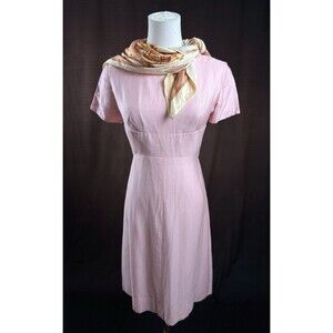 Vintage 1960s Emma Domb Pink Regency Sheath Dress w/Scarf sz XS